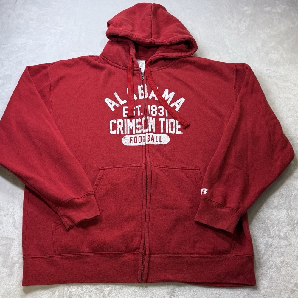 Russell Alabama Crimson‎ Tide Hoodie Mens XL Red Full Zip Football Retro 90s - Picture 2 of 9